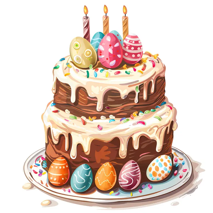 Easter Cake with Colorful Eggs and Candles