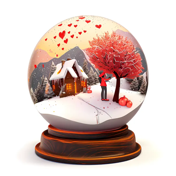 House with Heart Tree in Snow Globe