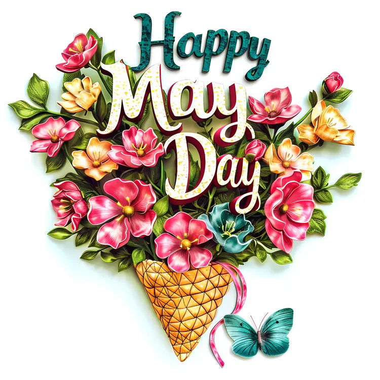 Happy May Day with Flowers in Ice Cream Cone