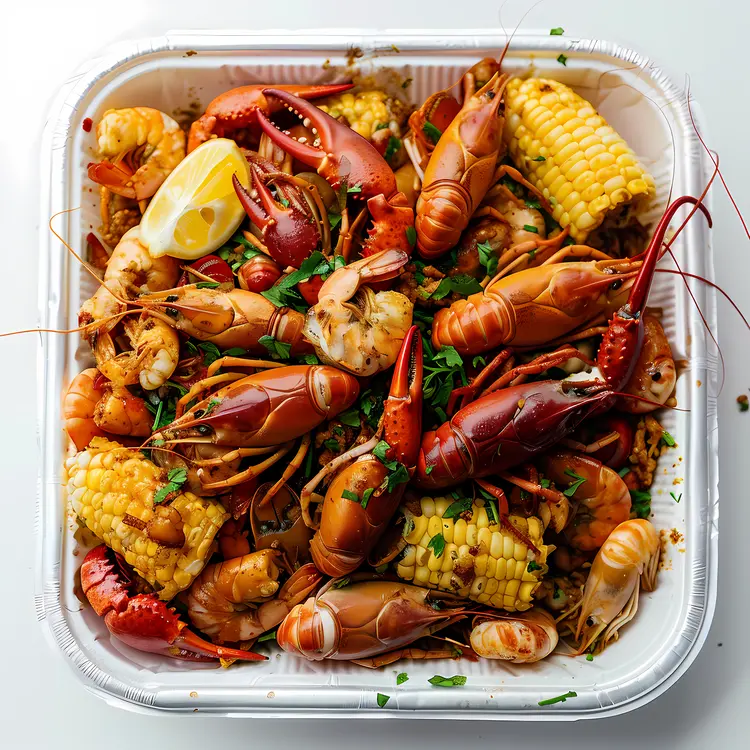 Cooked Crawfish with Corn and Lemon