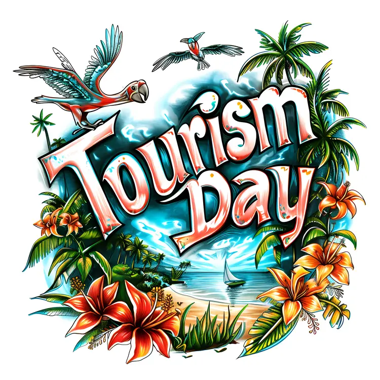 Tourism Day Celebration with Beach and Flowers