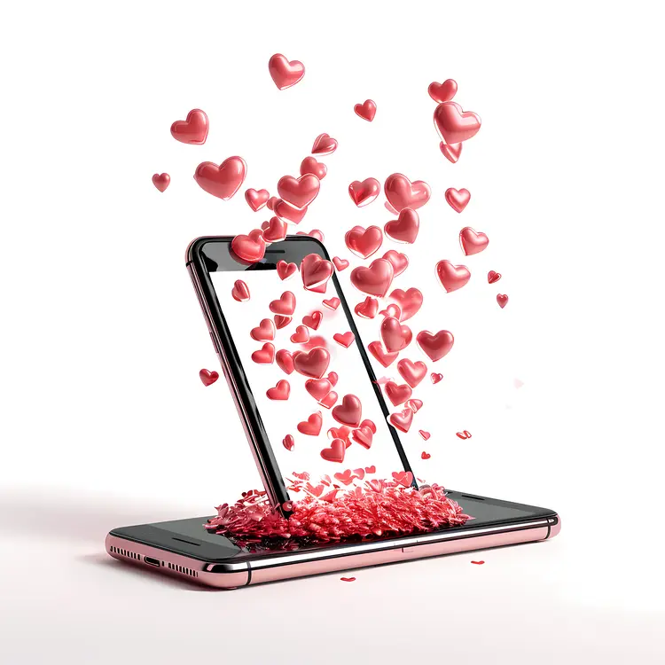 Red Hearts Bursting from Smartphone