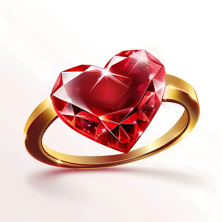 Golden Ring with Red Heart Gemstone