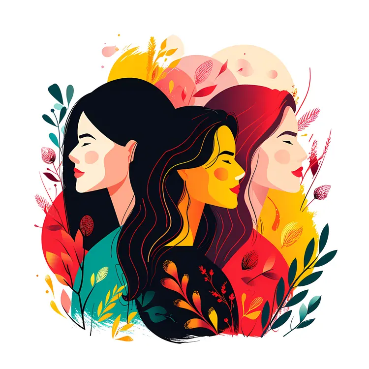 Three Women with Floral Elements