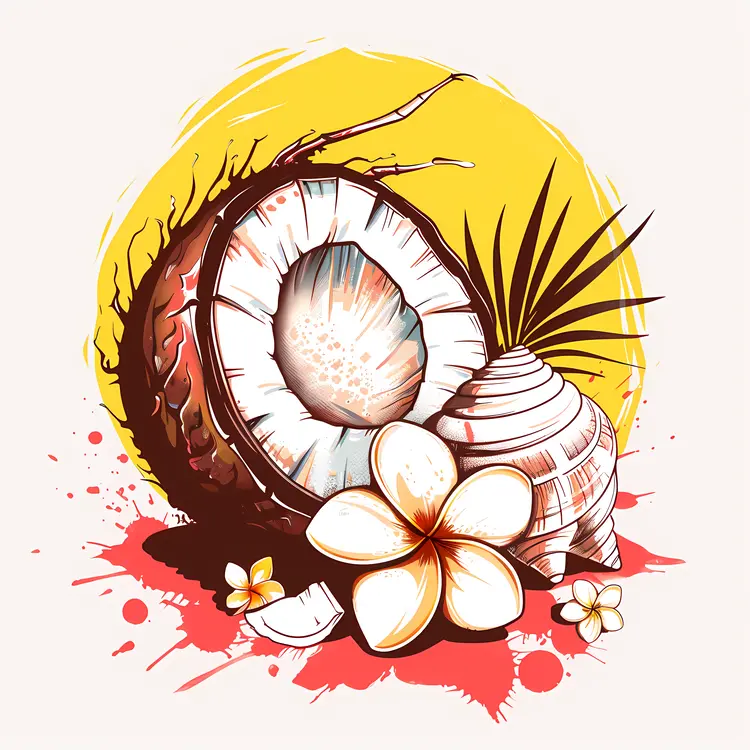 Coconut and White Flowers with Shells