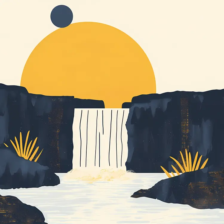Abstract Waterfall with Sun