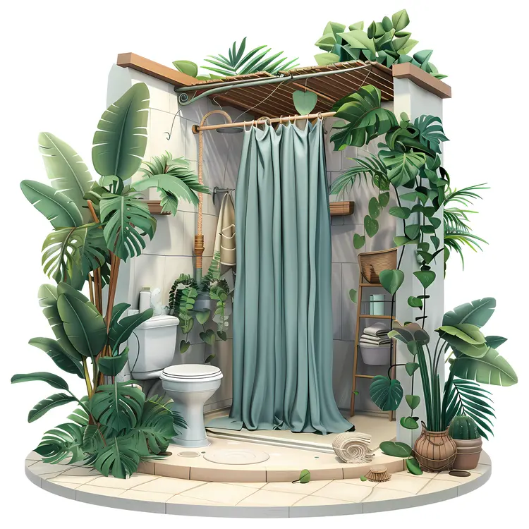 Tropical Bathroom with Plants