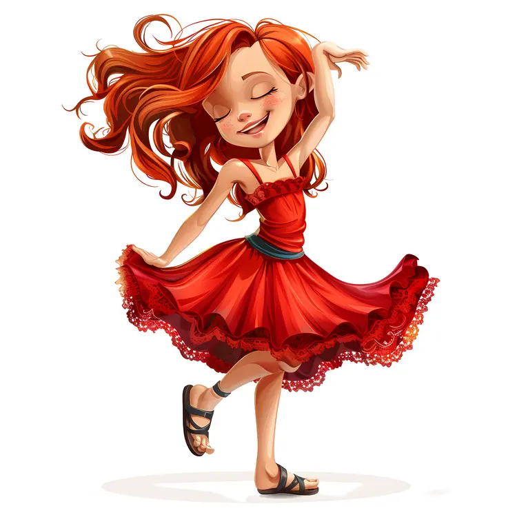 Happy Girl Dancing in Red Dress