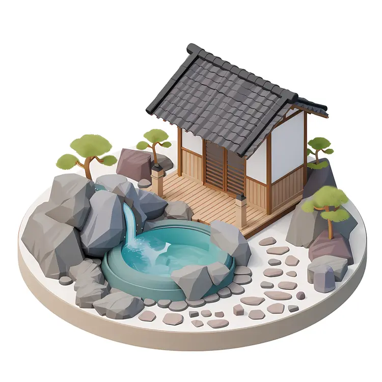 Japanese Hot Spring with Traditional House