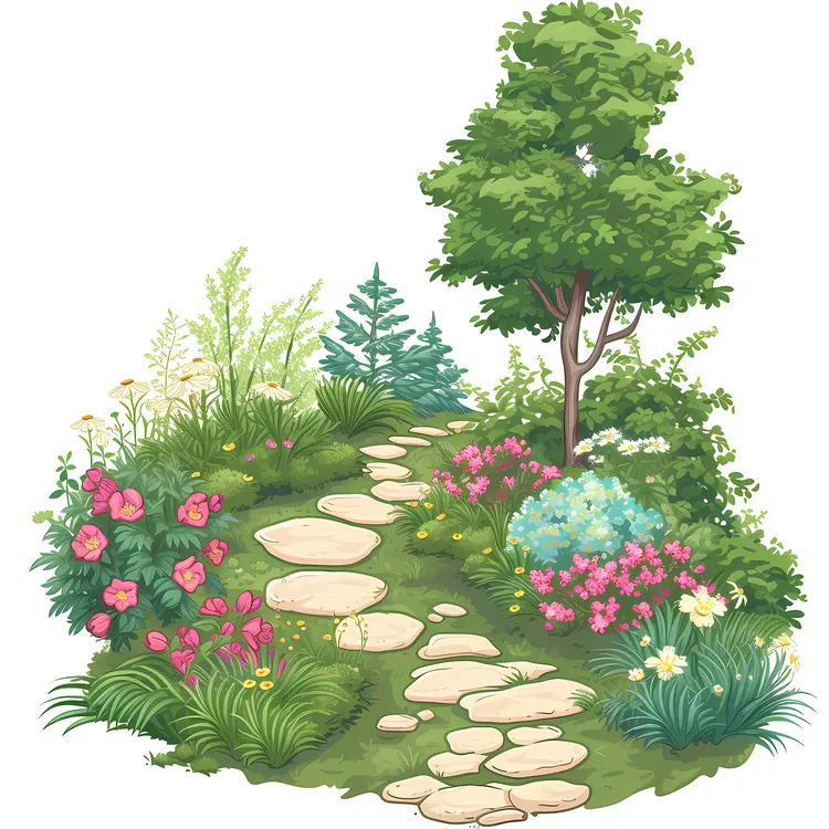 Serene Stone Path in a Lush Garden