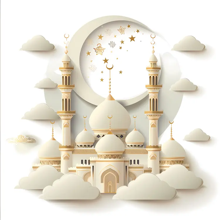 Beautiful Mosque with Crescent Moon and Stars