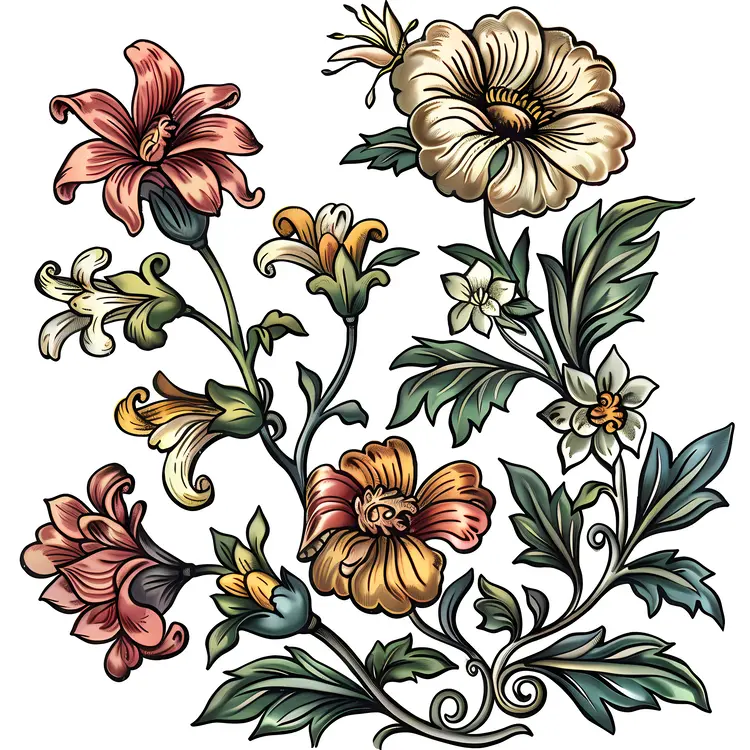 Floral Illustration with Botanical Elements