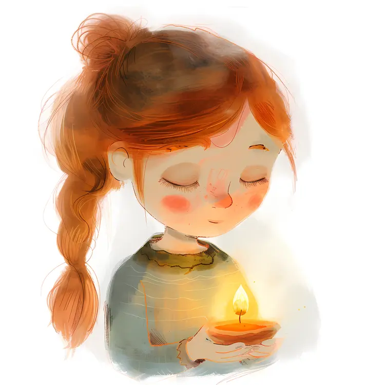 Girl Holding a Candle in Winter Clothes