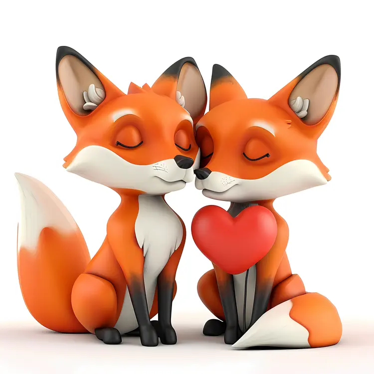 Fox Couple Holding a Heart