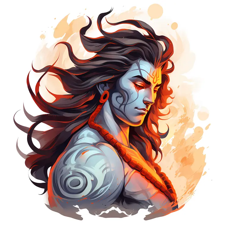 Deity Illustration with Flowing Hair