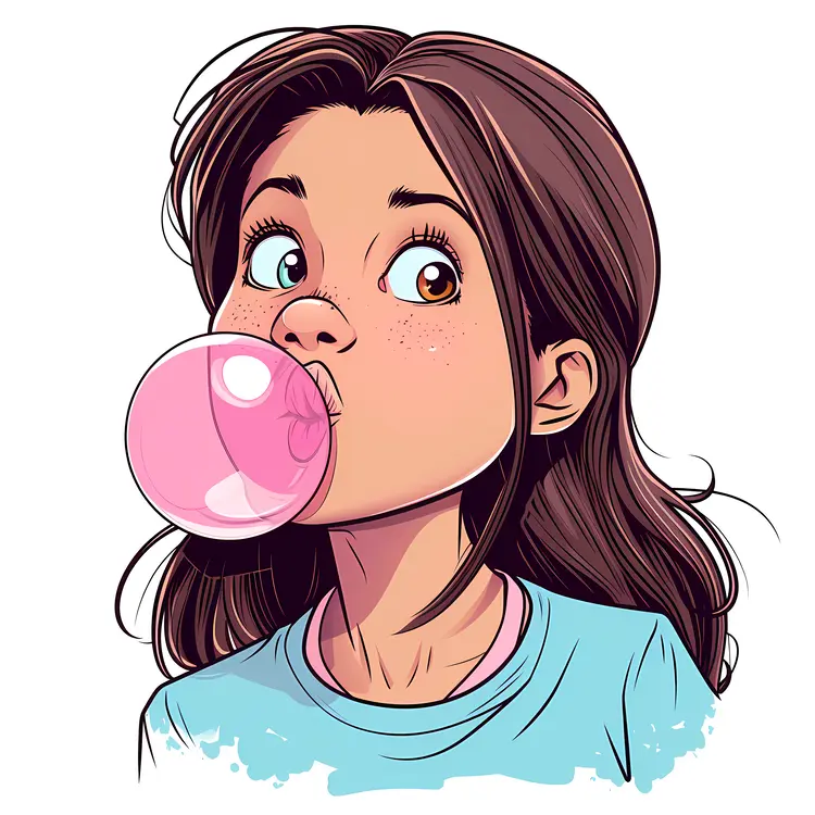 Brown-haired Girl Blowing Bubblegum