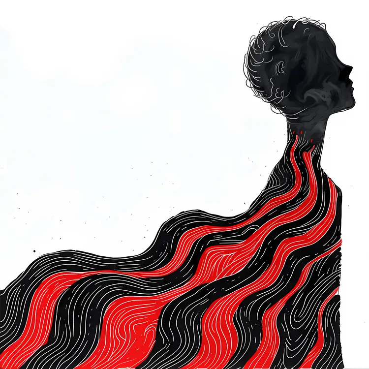 Silhouette with Red Waves Illustration