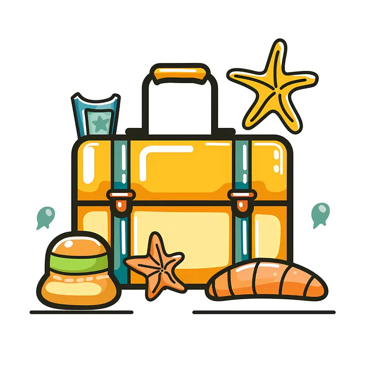 Yellow Suitcase with Beach Items