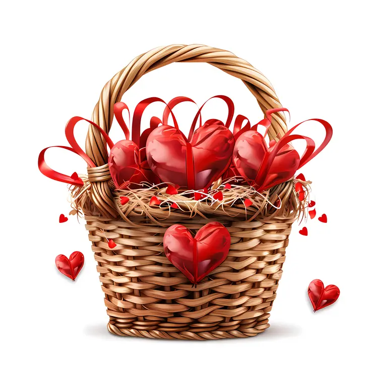 Heart Basket with Ribbons for Valentine's Day