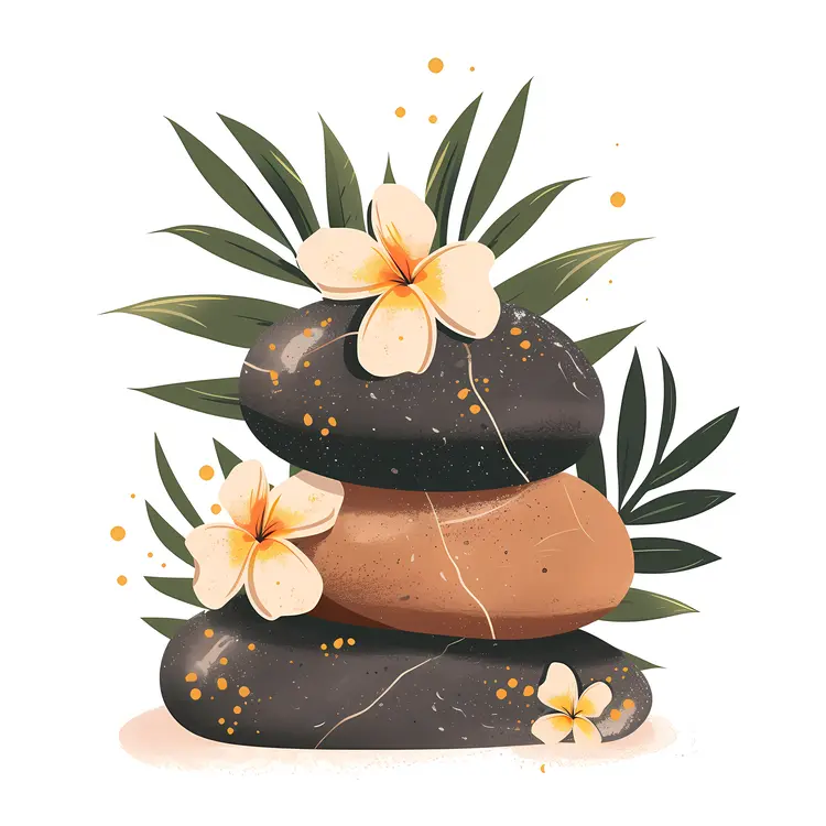 Zen Stacked Stones with Yellow Flowers
