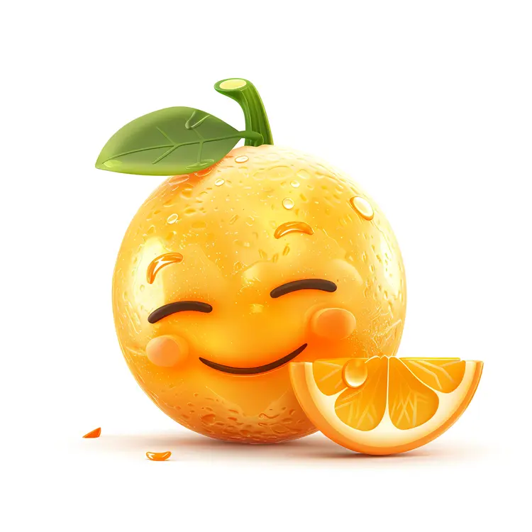 Cute Smiling Orange with Leaf