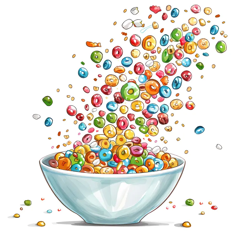 Colorful Cereal Pouring into Bowl