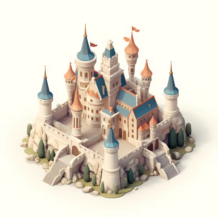 Fantasy Castle with Blue and Orange Towers