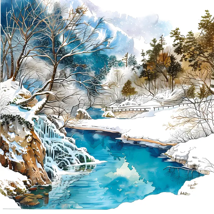 Winter River and Snowy Trees