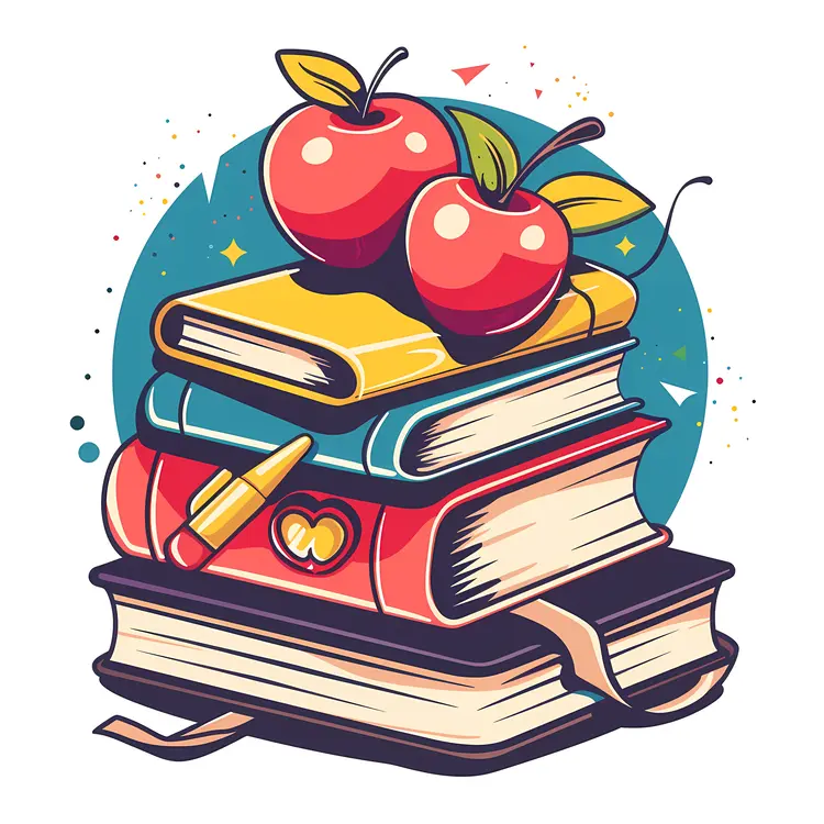 Stacked Books with Red Apples for Education Concept