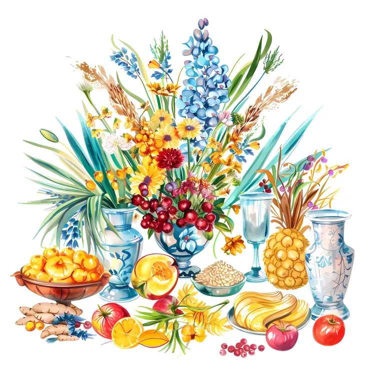 Fruit and Flower Still Life with Vases