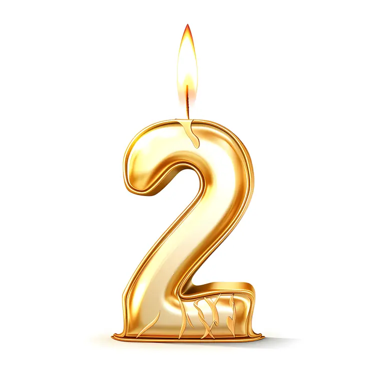 Golden Number 2 Candle for Birthday Celebration