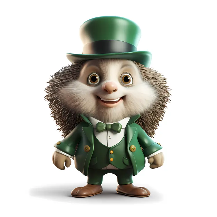 Cute Hedgehog in Green Outfit with Top Hat