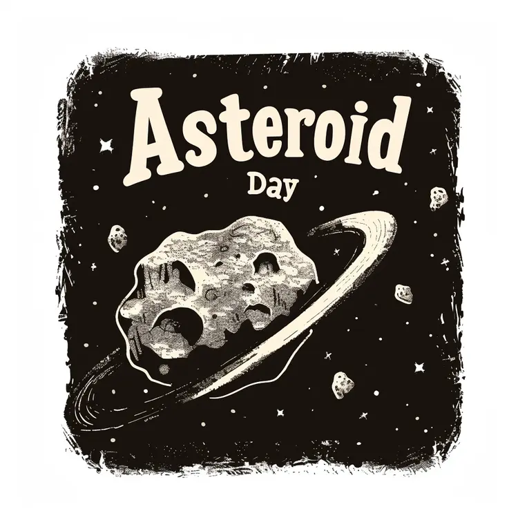 Asteroid Day Stamp with Ringed Planet