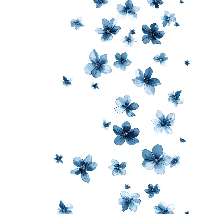 Blue Flowers Scattered on White Background