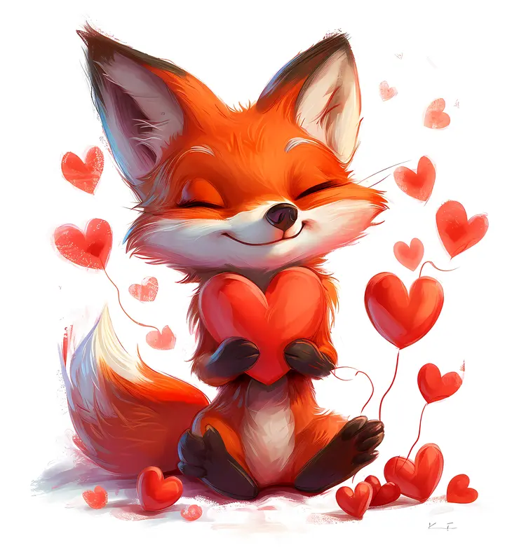 Cute Fox Holding a Heart for Valentine's Day