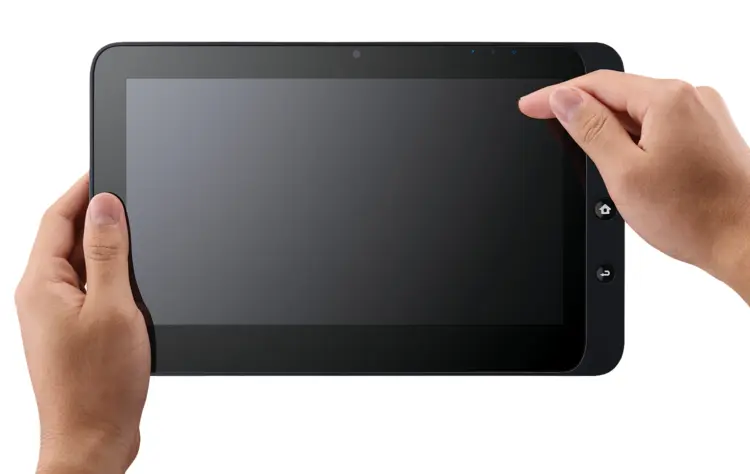 Black Tablet Held by Two Hands