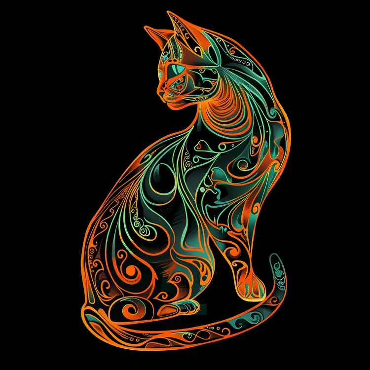 Colorful Patterned Cat Illustration