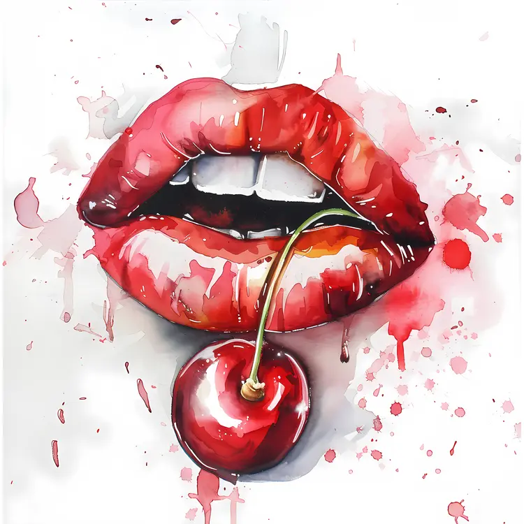 Red Lips with Cherry Illustration