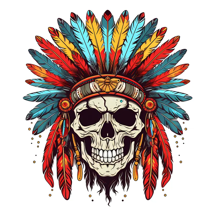 Skull with Colorful Feather Headdress