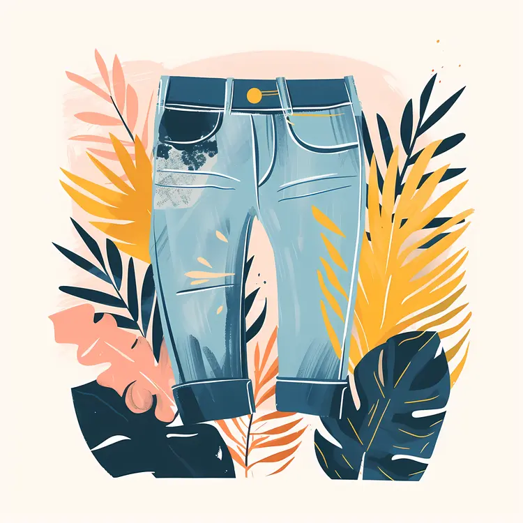 Light Blue Jeans with Tropical Background