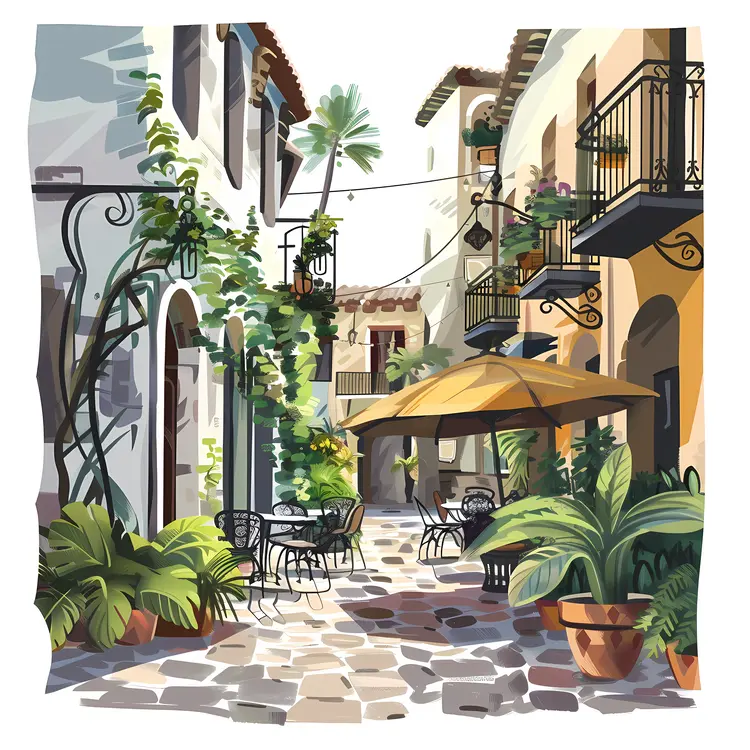 Cozy Village Street Artwork