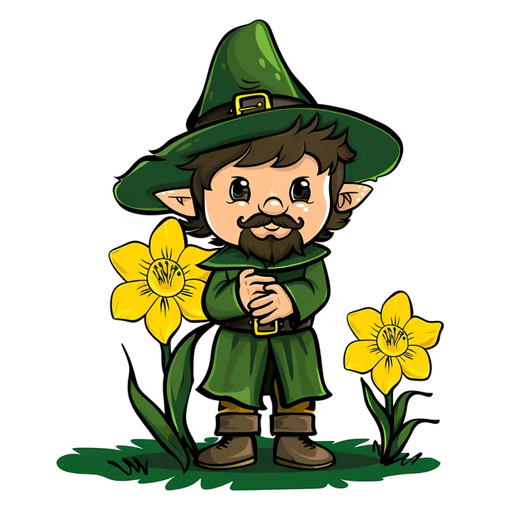 Cartoon Character with Yellow Daffodils