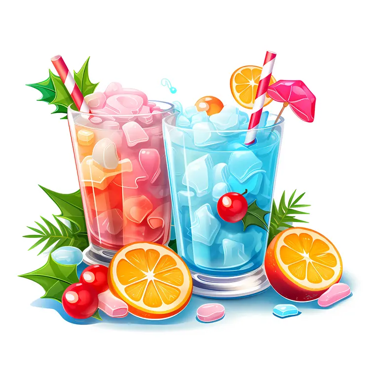 Refreshing Red and Blue Drinks with Oranges