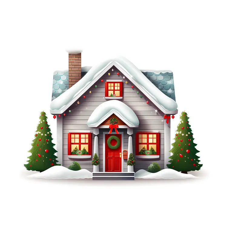 Small cute doodle house with Christmas decorations