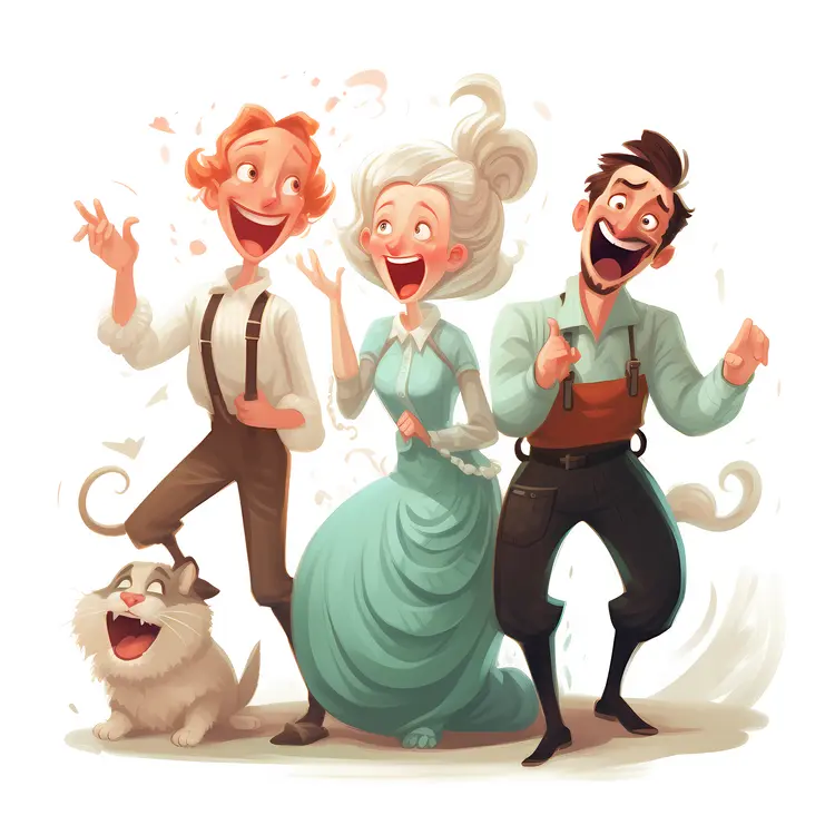 Happy Cartoon Family with Dog