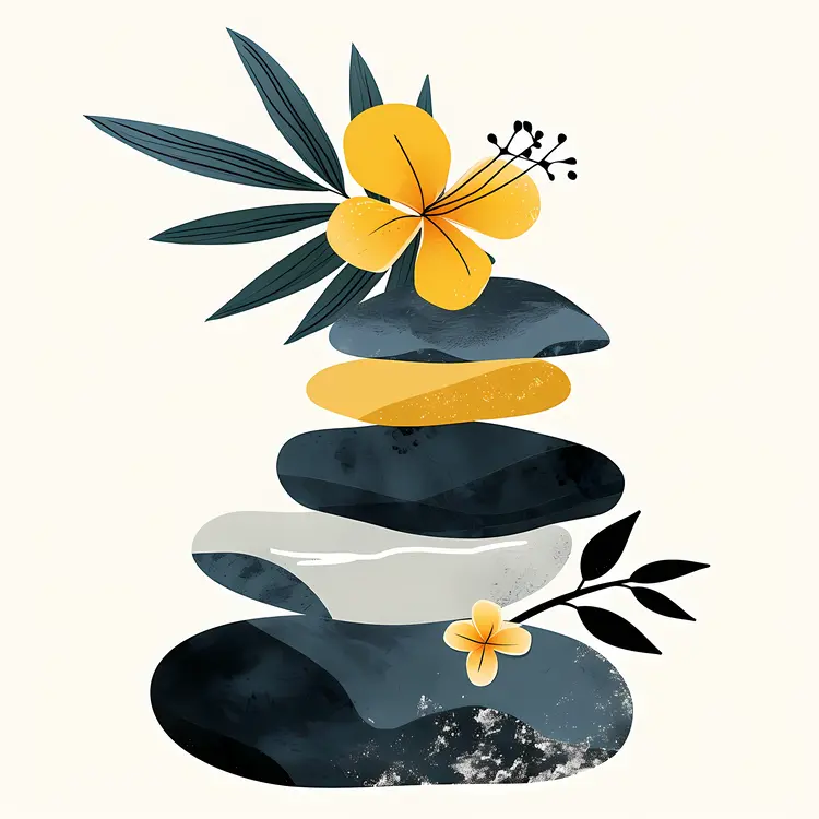 Zen Stacked Stones with Yellow Flower