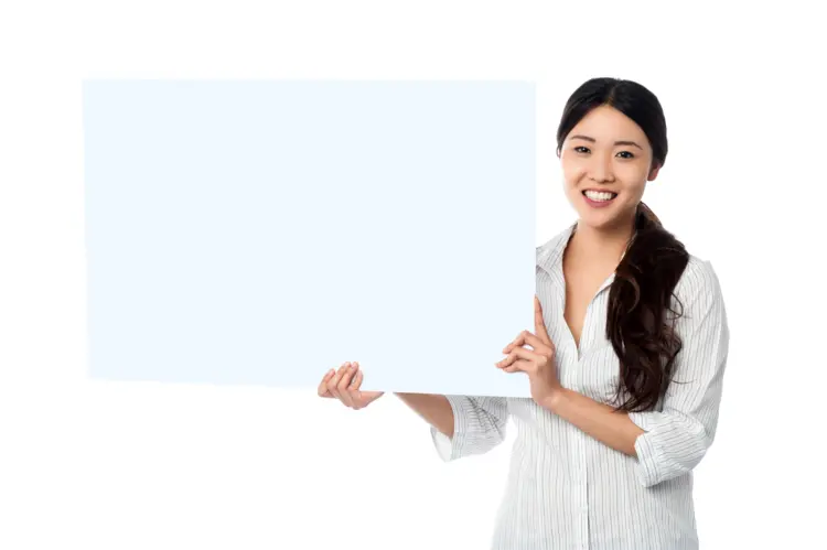 Smiling Woman Holding Blank Sign