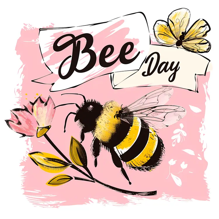 Bee Day Illustration with Pink Background