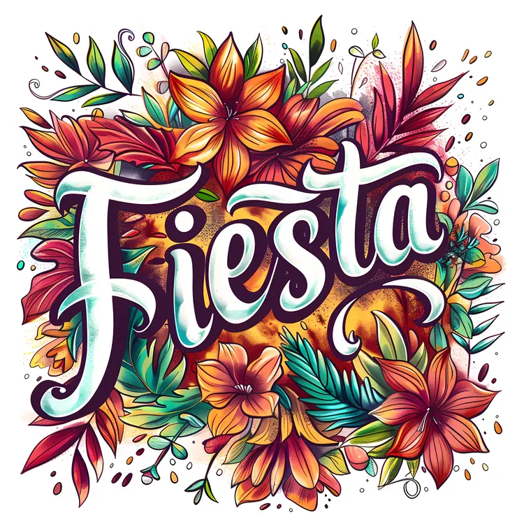 Vibrant Fiesta Word Art with Floral Design