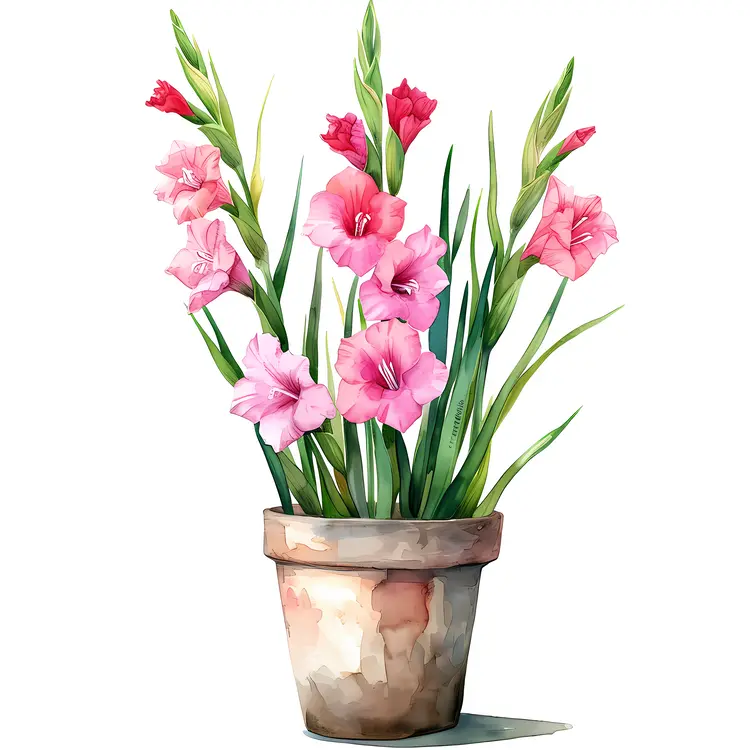 Gladiolus Flowers in a Pot